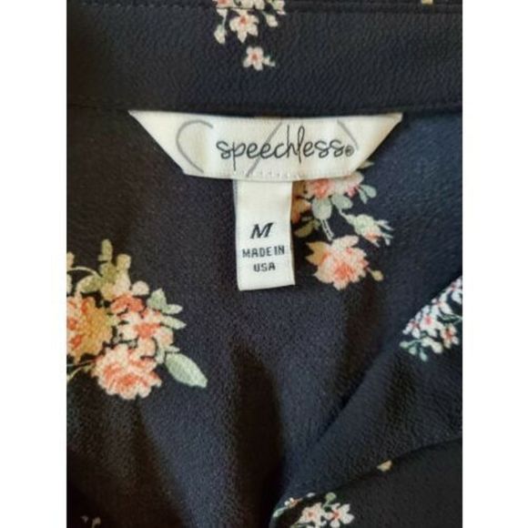 NWT Speechless Black Floral Button Front Long Sleeve Knee Length Dress SZ Medium - Picture 3 of 8